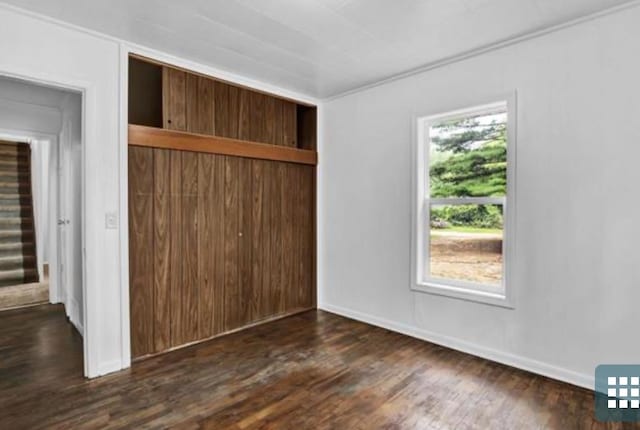 interior space with a closet and dark hardwood / wood-style flooring