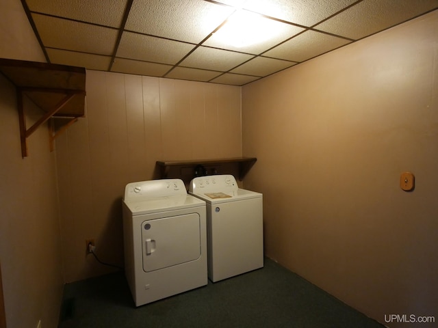 clothes washing area with washer and dryer