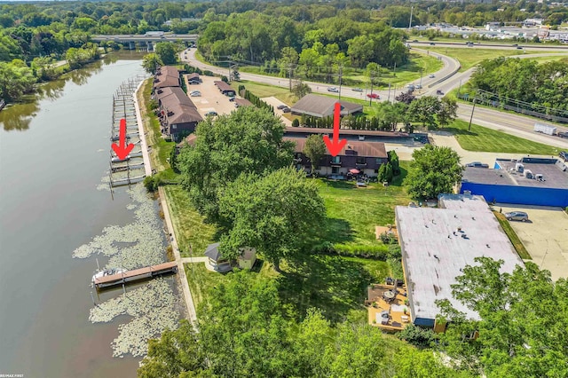 drone / aerial view featuring a water view