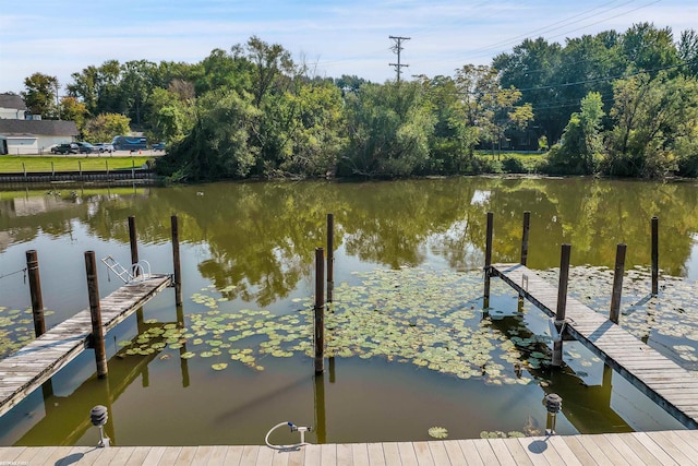 view of dock with a water view