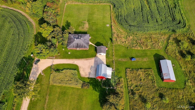 birds eye view of property featuring a rural view