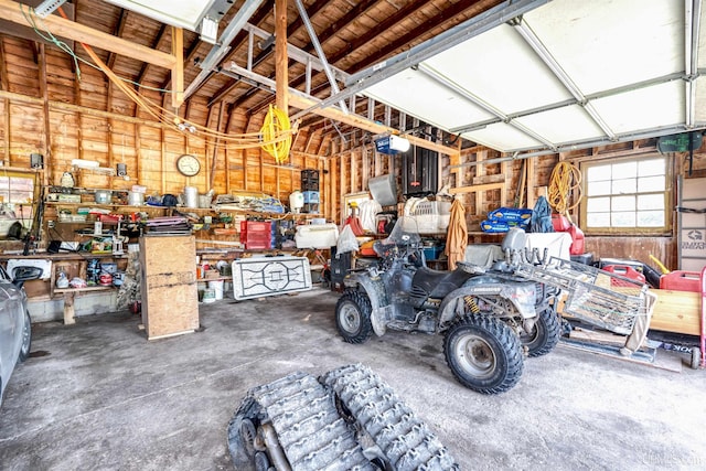 garage featuring a workshop area