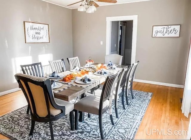 dining room featuring hardwood / wood-style floors and ceiling fan