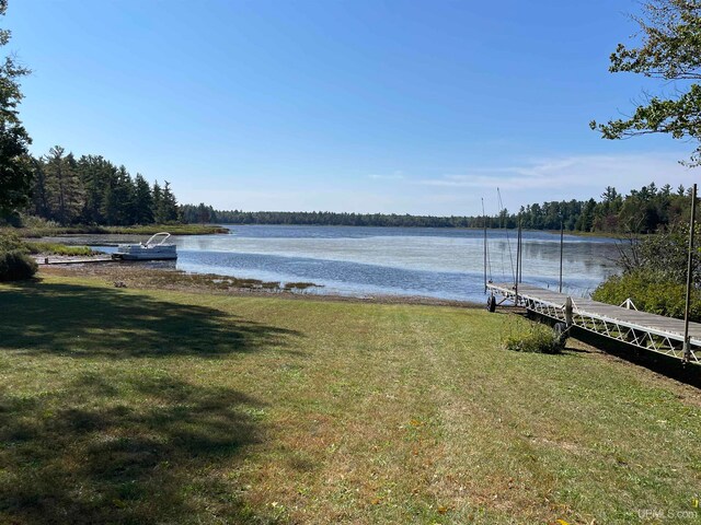 water view featuring a dock