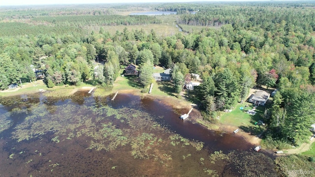 bird's eye view featuring a water view and a view of trees