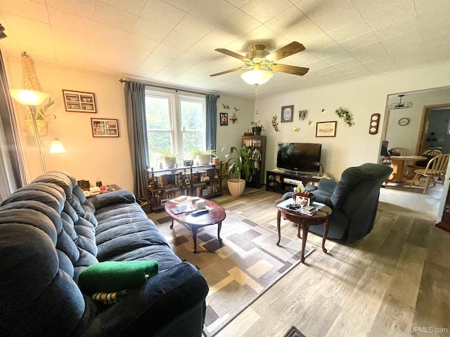 156 N Carlshend Rd, Skandia, MI 49885 - living room featuring ceiling fan and wood finished floors