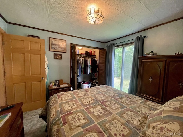 156 N Carlshend Rd, Skandia, MI 49885 - carpeted bedroom featuring a closet and crown molding