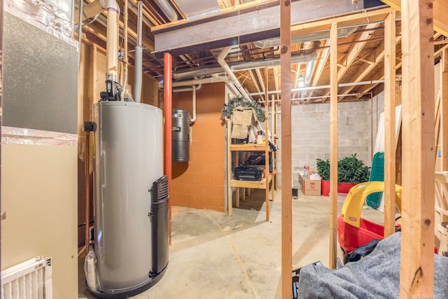 basement featuring gas water heater