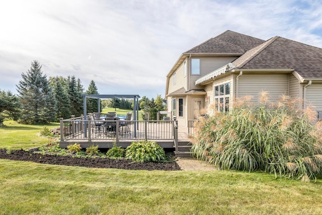 view of yard with a wooden deck