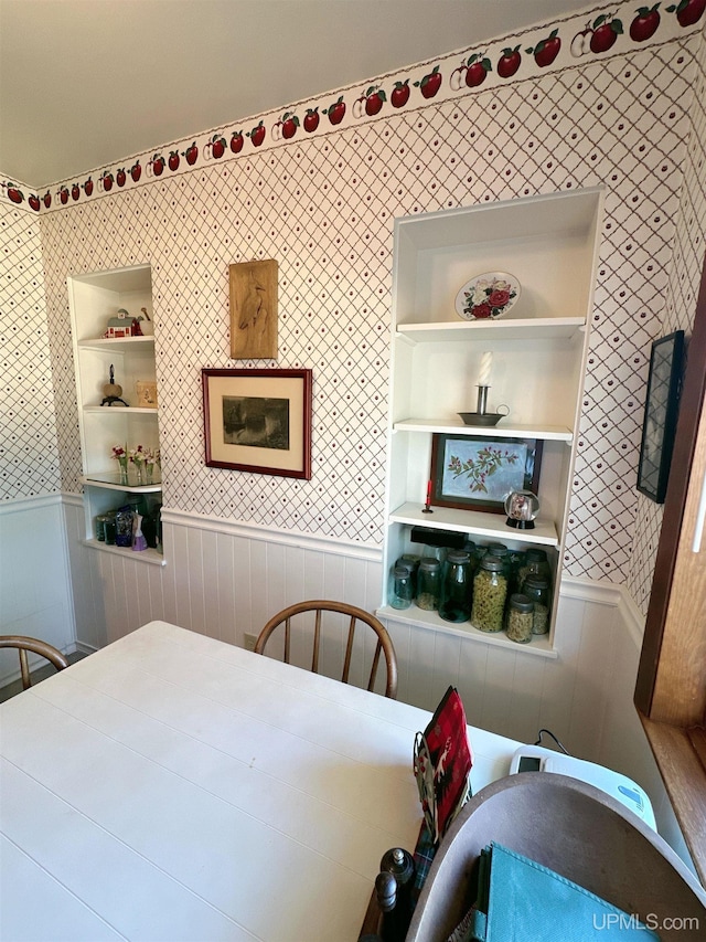 dining area featuring built in shelves