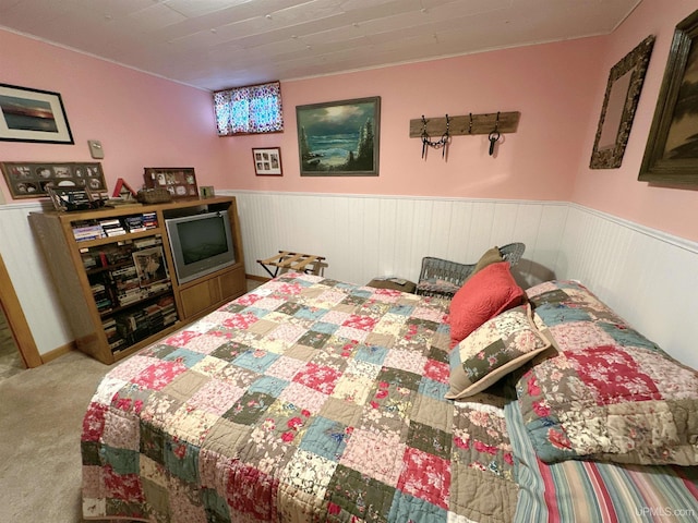 bedroom with light carpet