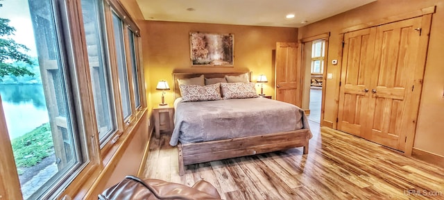 bedroom featuring a closet and light hardwood / wood-style floors