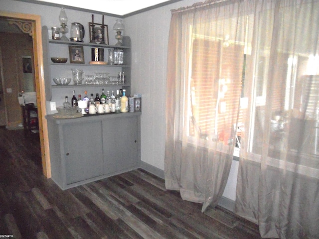 bar featuring dark wood-type flooring