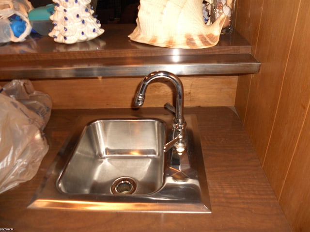 room details featuring wooden walls and sink