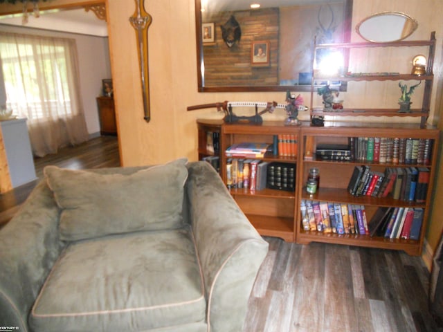 living room with hardwood / wood-style flooring