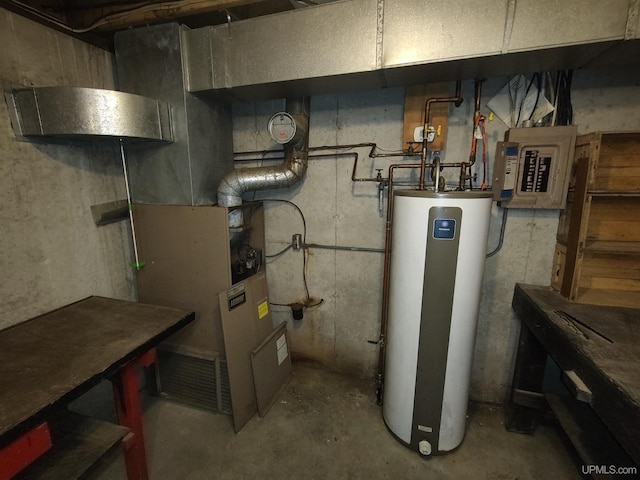 utilities featuring water heater and electric panel