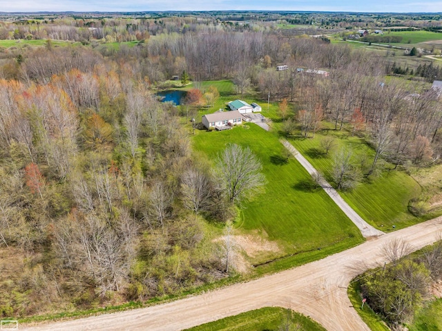 drone / aerial view with a water view and a rural view