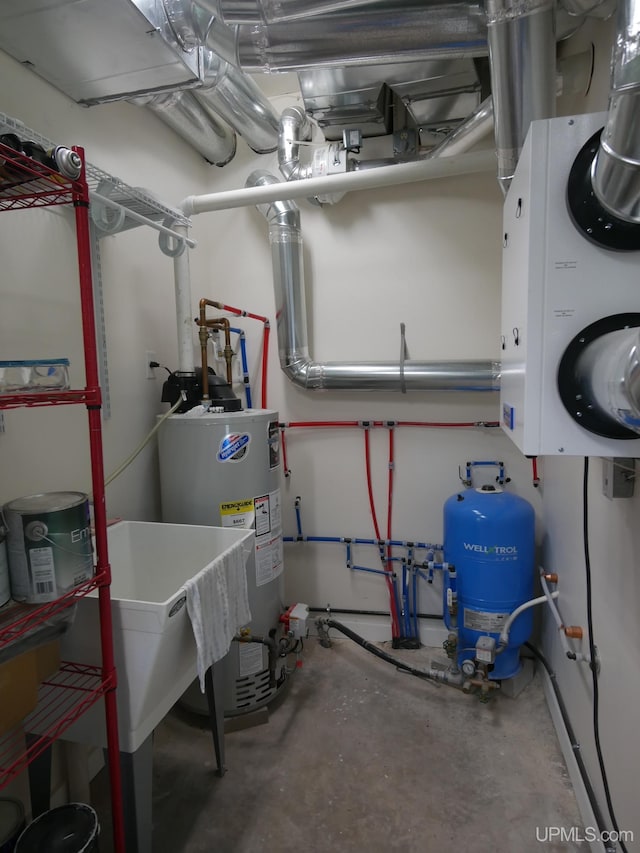 utility room with water heater