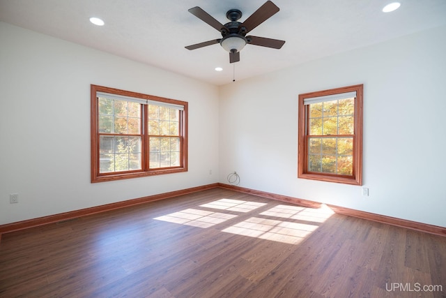 23 Chipman Dr, Ishpeming, MI 49849 - empty room featuring wood finished floors, baseboards, recessed lighting, and a ceiling fan