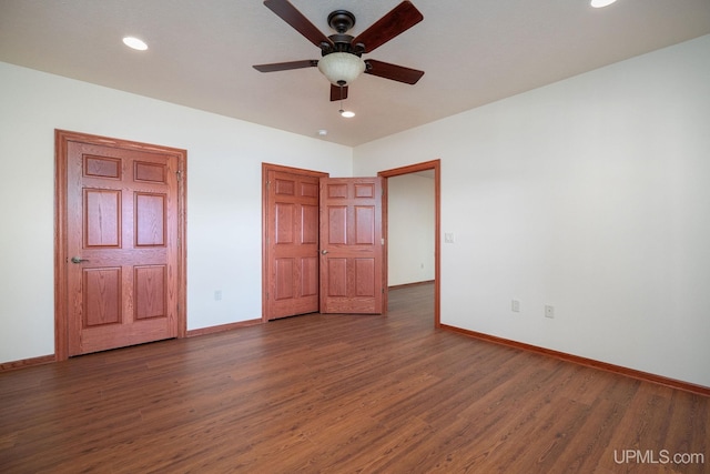 23 Chipman Dr, Ishpeming, MI 49849 - unfurnished bedroom featuring baseboards, wood finished floors, recessed lighting, and ceiling fan