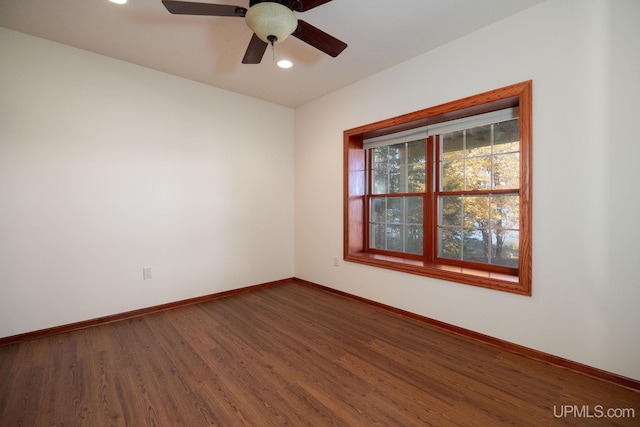 23 Chipman Dr, Ishpeming, MI 49849 - empty room featuring baseboards, dark wood-type flooring, a ceiling fan, and recessed lighting