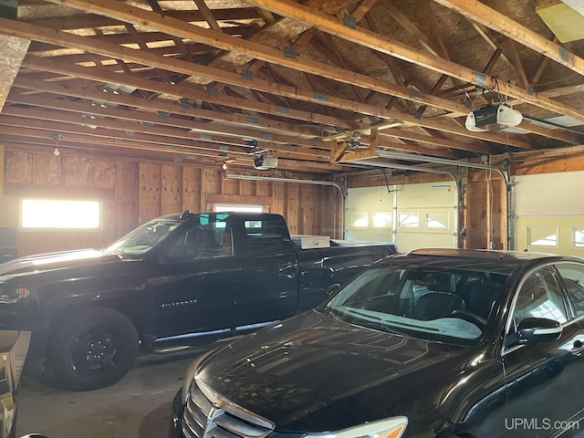 garage with a garage door opener