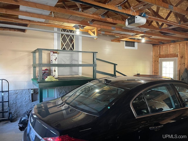 garage with a garage door opener