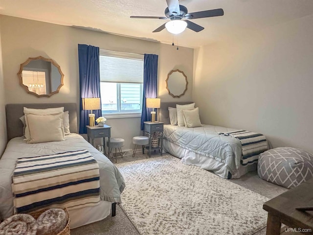 bedroom featuring carpet and ceiling fan