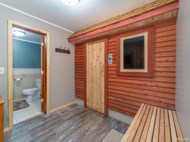 view of sauna / steam room with hardwood / wood-style flooring