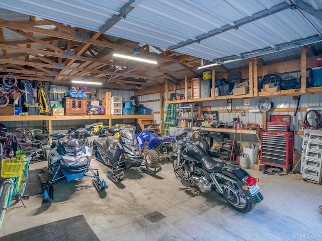 garage featuring a workshop area