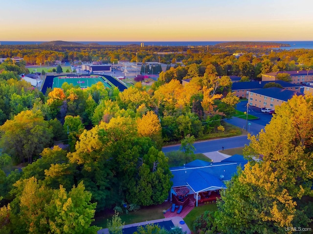 view of aerial view at dusk