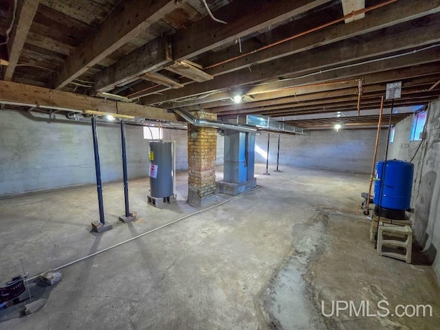 basement featuring water heater