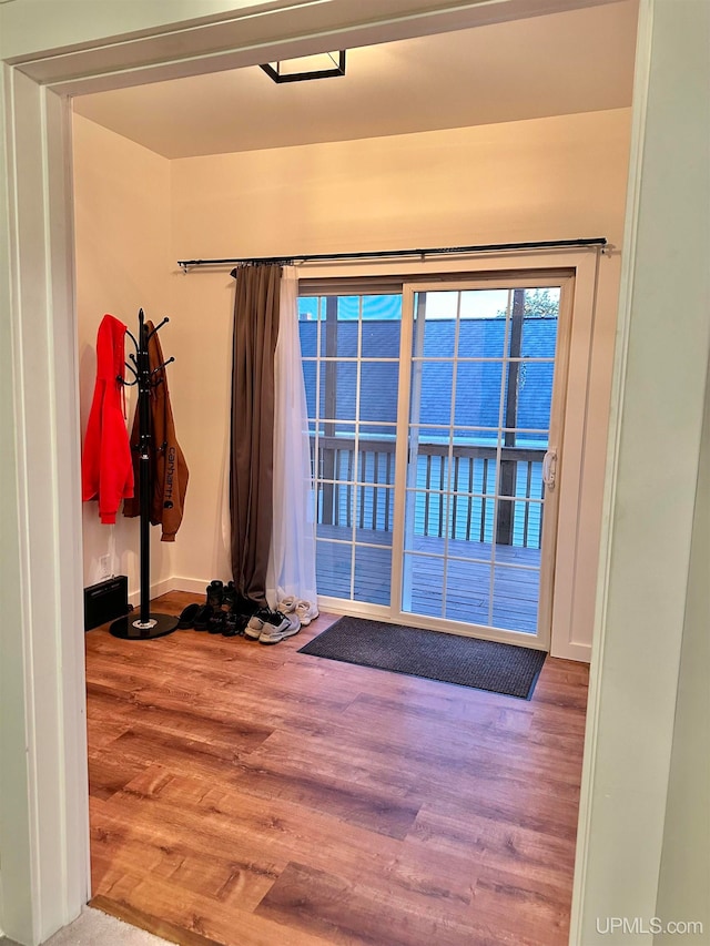 entryway with hardwood / wood-style flooring