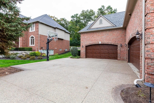 exterior space with a garage