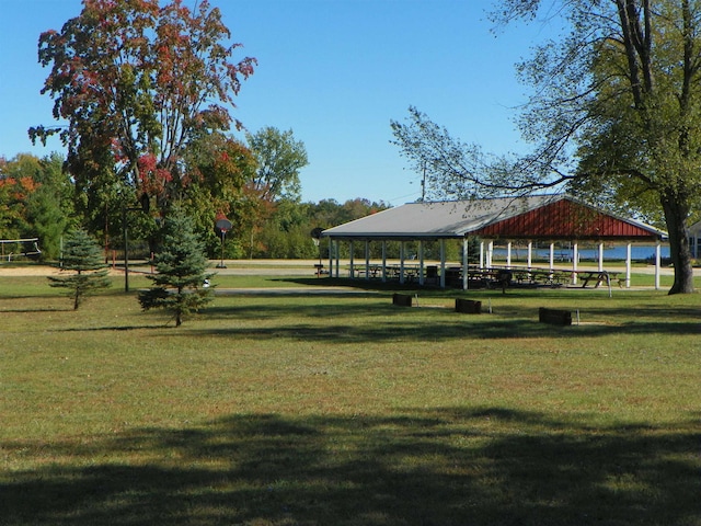 view of community featuring a gazebo and a yard