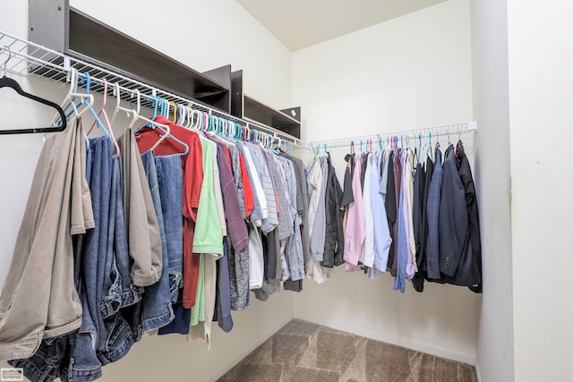 walk in closet with carpet floors