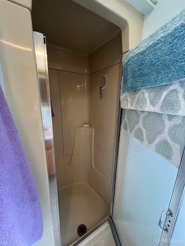 bathroom featuring a shower with shower door