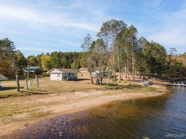 exterior space featuring a water view