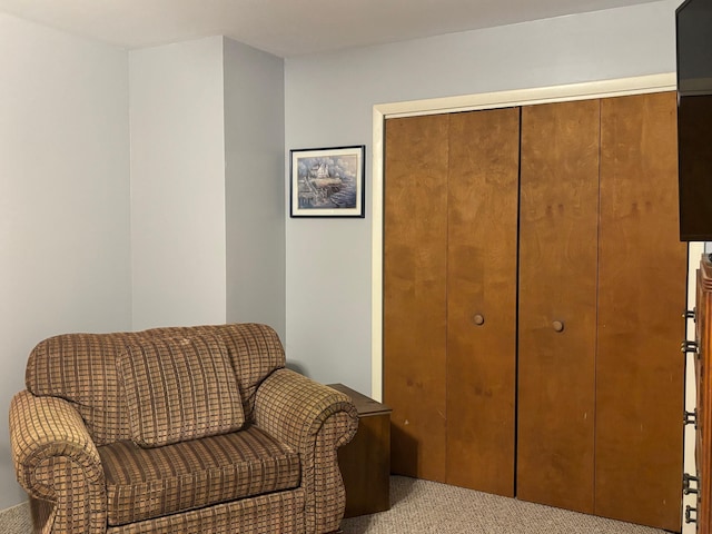 sitting room with light colored carpet