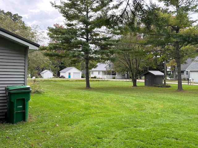 view of yard with a storage shed