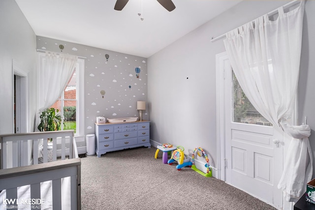 bedroom with carpet flooring and ceiling fan