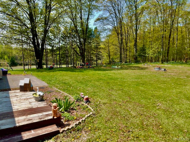 view of yard featuring a wooden deck