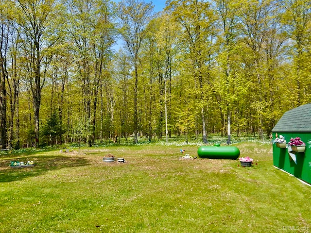 view of yard with an outdoor fire pit