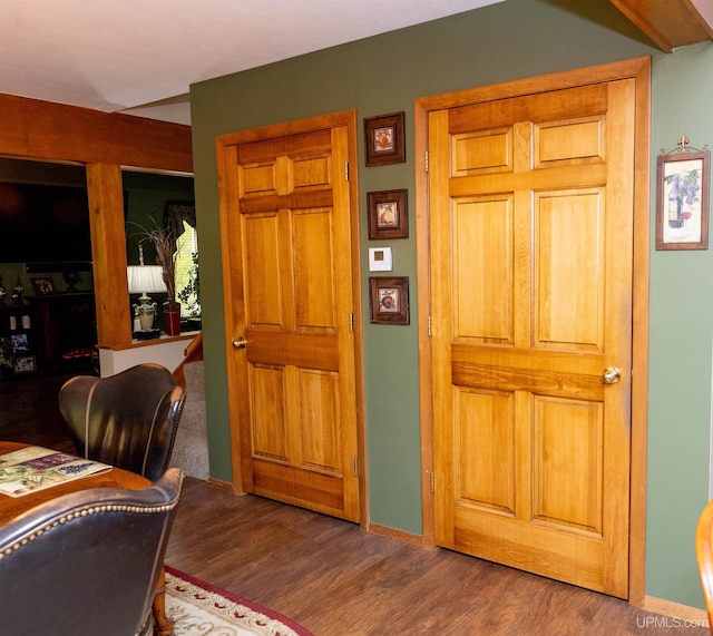 office area featuring dark wood-type flooring