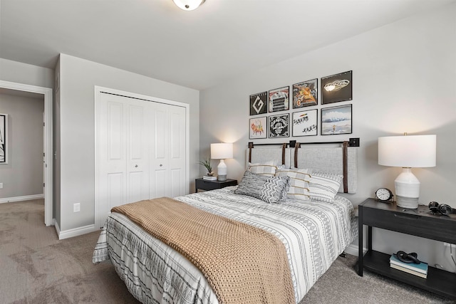 carpeted bedroom with a closet