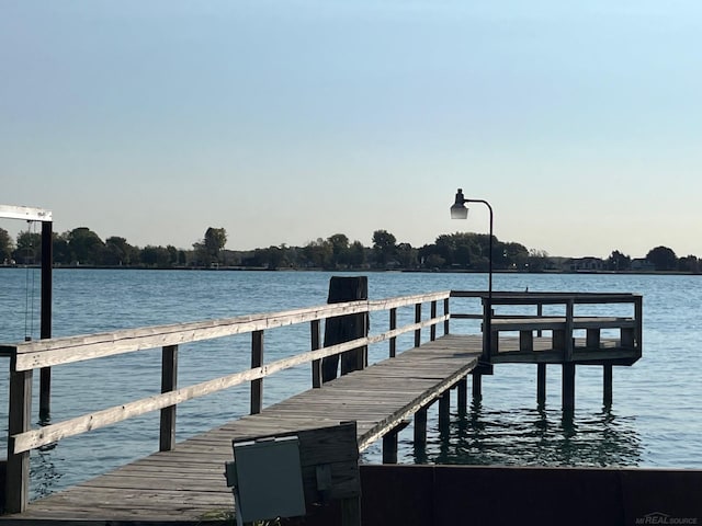 dock area featuring a water view