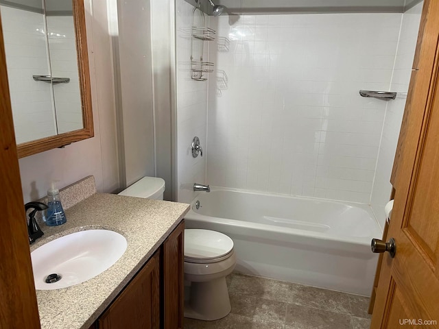 full bathroom with vanity, washtub / shower combination, and toilet