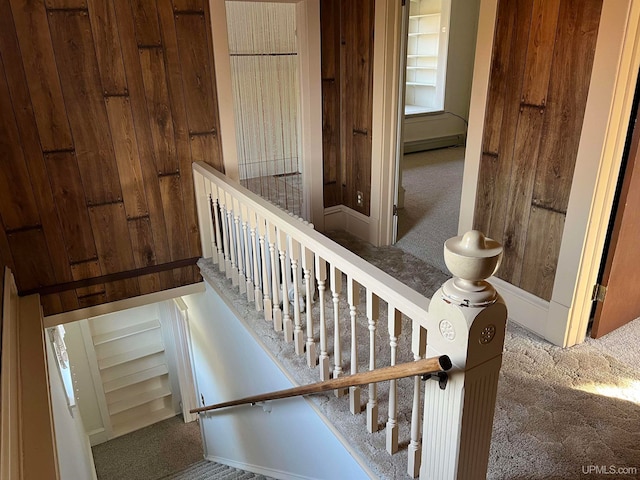 staircase with carpet flooring