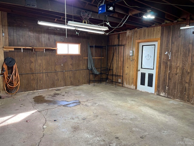 basement with wood walls