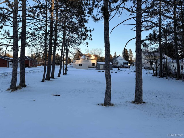 view of yard covered in snow